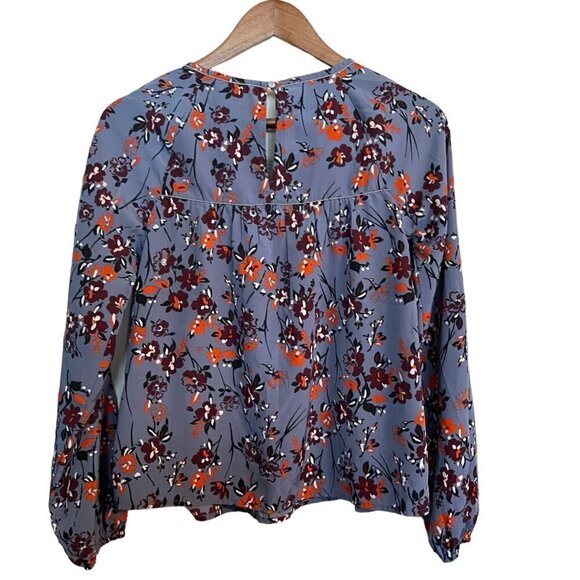 Abercrombie & Fitch Womens Blue Floral Open Sleeve Keyhole Bohemian Blouse XS - Picture 10 of 10